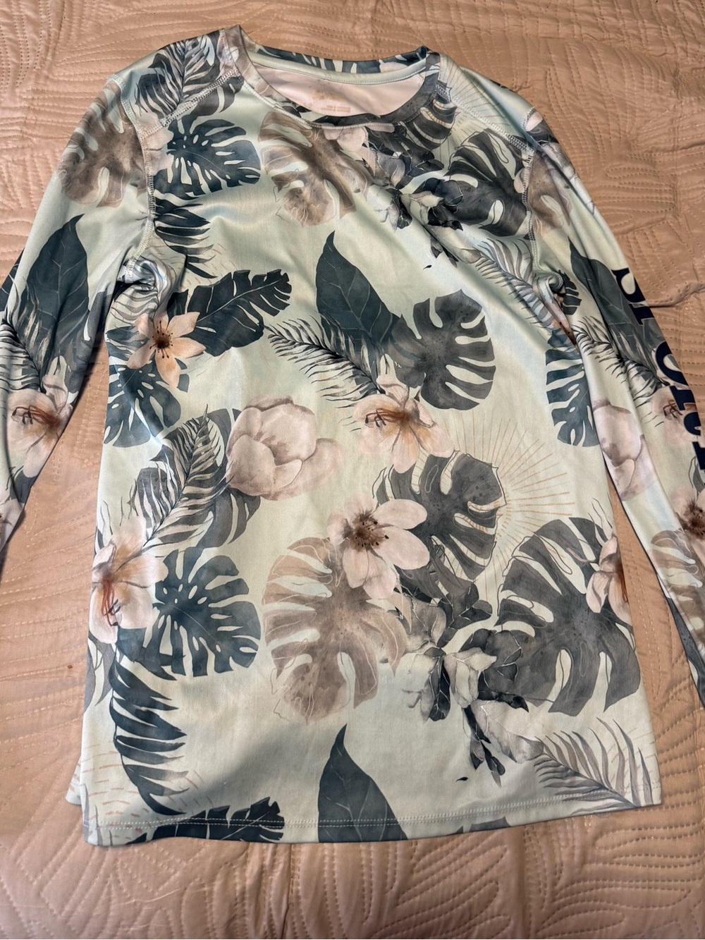 Long Sleeve Surf/Swim Rash Prev Floral Tropical Print Women's Top - Mint Green